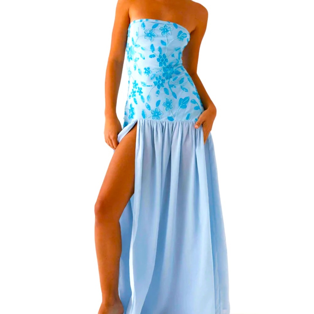 Peppermayo Strapless Blue Floral Dress